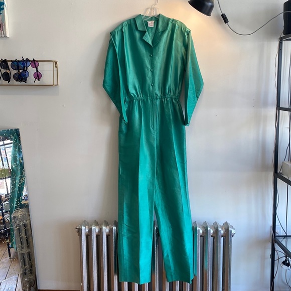 Vintage green silk jumpsuit - Picture 2 of 4
